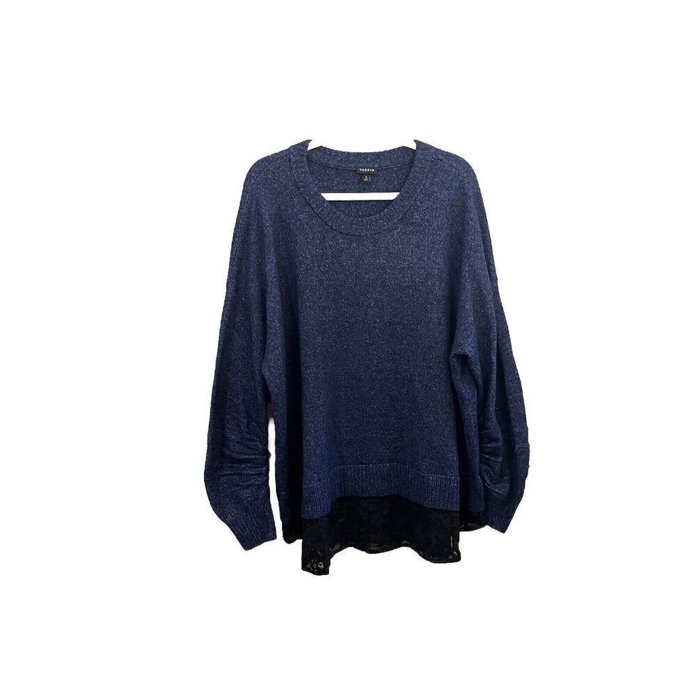 Torrid Navy Blue Sweater Lace Trim Rushed Sleeve Size 3X